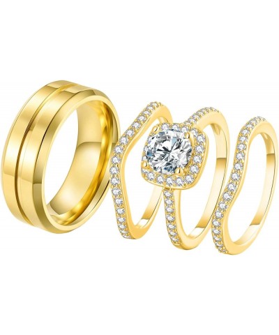 Couple Rings Matching Ring 1.8ct CZ Gold Plated Women Wedding Ring Sets for Him and Her His Engagement Bridal Ring Sets Women...