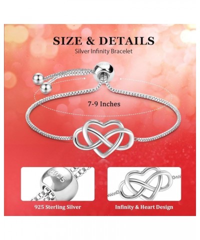 Infinity Bracelet, S925 Silver Bracelet with 5A Cubic Zirconia Heart Silver Bracelets for Women Adjustable Bracelet for Women...