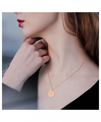 Birth Month Flower Pendant Necklace 18K Gold Plated Dainty Simple Month Birth Floral Disc Pendant Engrave Coin Necklace Minim...