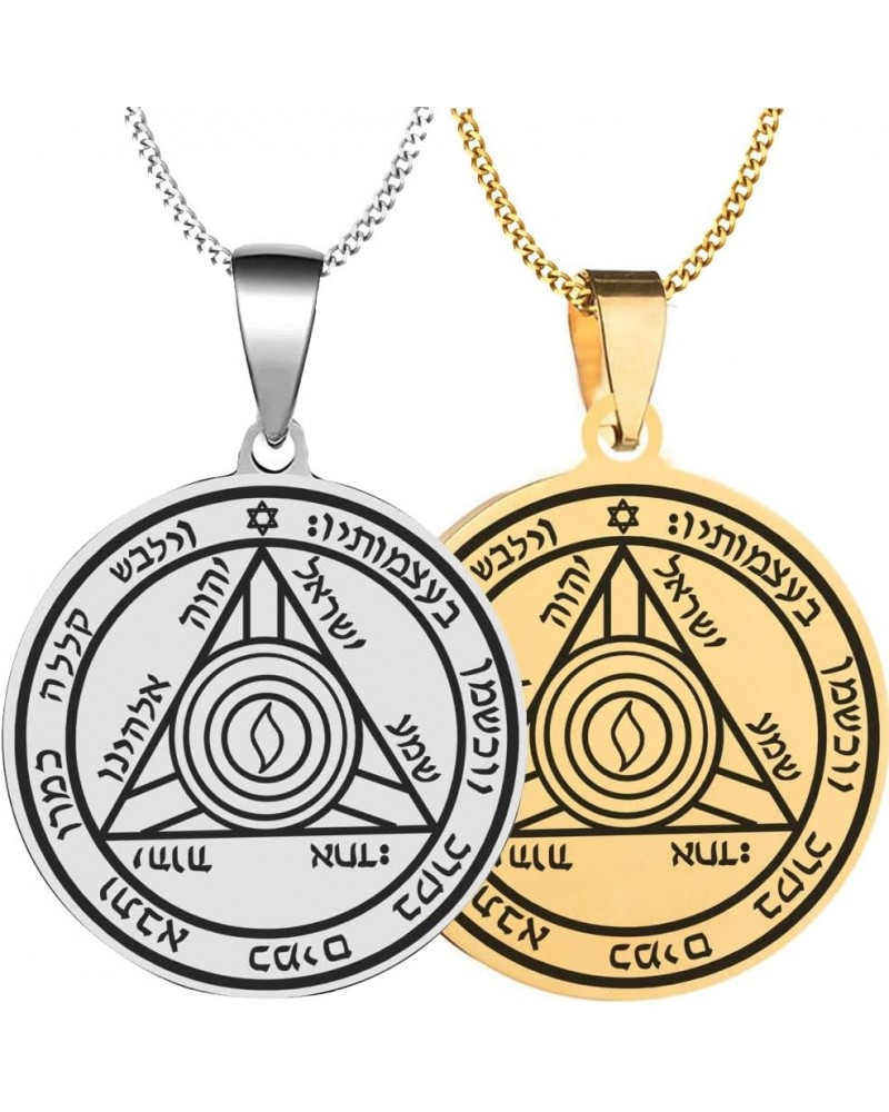 2PCS Set Detailed Engraved Fourth Pentacle of Saturn for Defense Mens Womens Stainless Steel Polished Talisman Pendants Neckl...