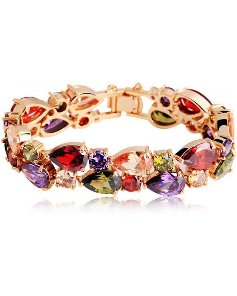 Multicolor Tear Drop shaped Cubic Zirconia Bracelet Rose Gold Chain 6.8 Inch $10.92 Bracelets