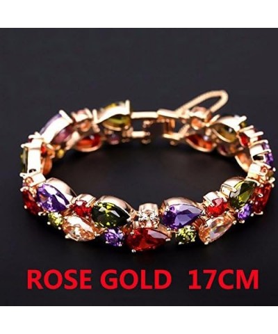 Multicolor Tear Drop shaped Cubic Zirconia Bracelet Rose Gold Chain 6.8 Inch $10.92 Bracelets