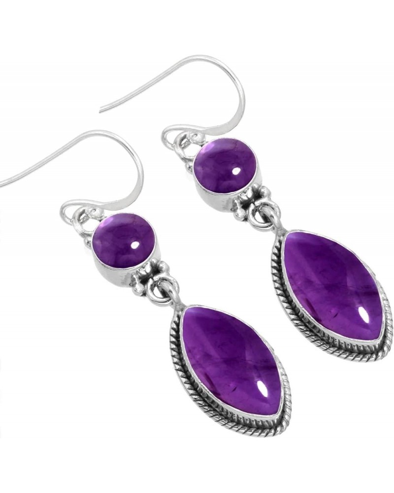 925 Sterling Silver Handmade Drop Dangle Earring for Women 2 Gemstone Statement Jewelry for Gift (98552_E) Amethyst $18.26 Ea...