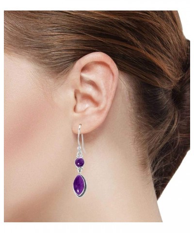 925 Sterling Silver Handmade Drop Dangle Earring for Women 2 Gemstone Statement Jewelry for Gift (98552_E) Amethyst $18.26 Ea...