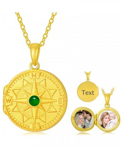 Personalized 10K 14K 18K Gold/Plated Gold Round Emerald Locket Necklace That Holds Pictures Custom Natural Gemstone Locket Pe...