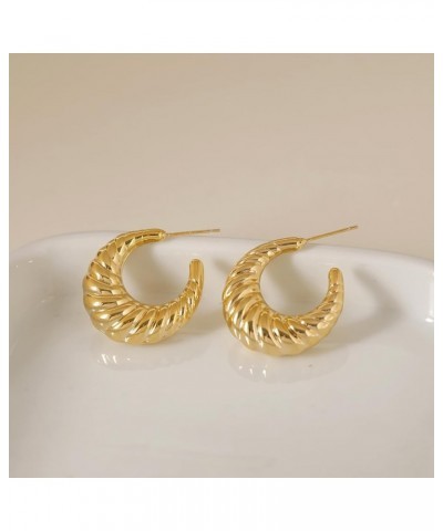 Chunky Gold Hoop Earrings for Women, Lightweight Drop Hoops Earrings with 18K Real Gold Plated, Hypoallergenic Trendy Jewelry...