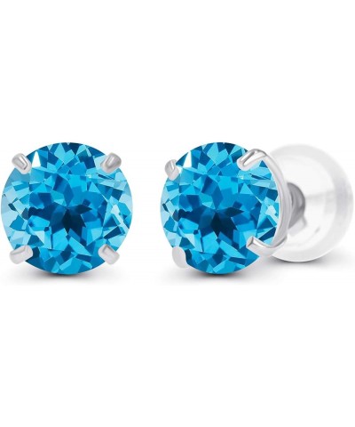 Solid 10K Gold 4mm Round Genuine Gemstone Birthstone Stud Earrings Blue Topaz-Swiss Blue Topaz White Gold $33.89 Earrings