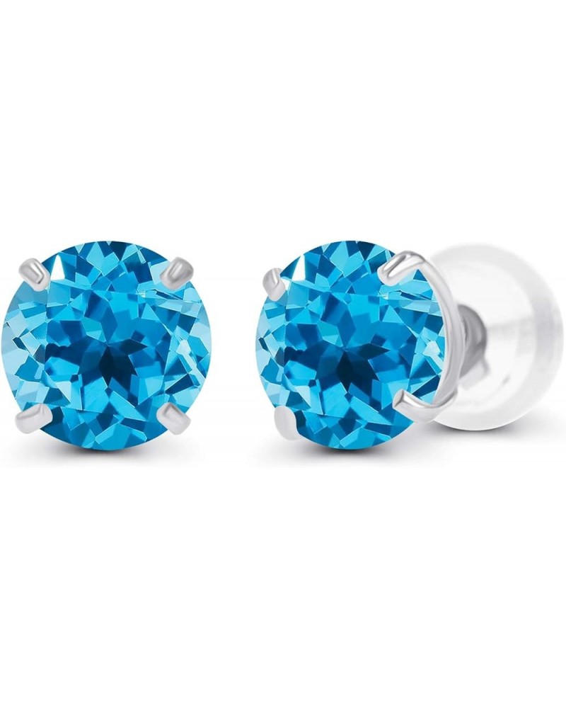 Solid 10K Gold 4mm Round Genuine Gemstone Birthstone Stud Earrings Blue Topaz-Swiss Blue Topaz White Gold $33.89 Earrings