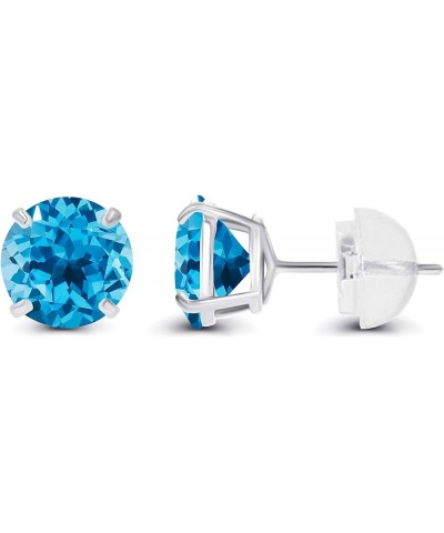 Solid 10K Gold 4mm Round Genuine Gemstone Birthstone Stud Earrings Blue Topaz-Swiss Blue Topaz White Gold $33.89 Earrings