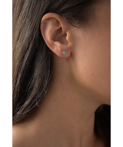 Solid 10K Gold 4mm Round Genuine Gemstone Birthstone Stud Earrings Blue Topaz-Swiss Blue Topaz White Gold $33.89 Earrings