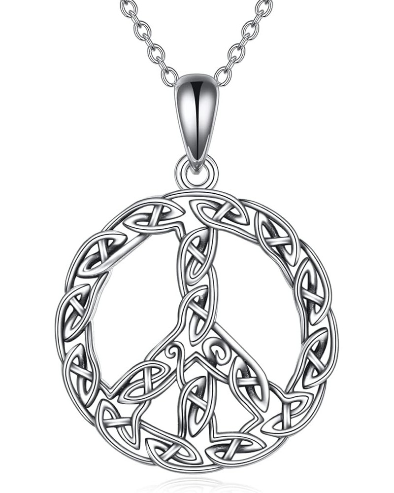 Peace Sign Pendant Necklace Celtic Knot 925 Sterling Silver Peace Symbol Jewelry Gifts for Women Men A-Peace Symbol $21.44 Ne...