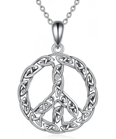 Peace Sign Pendant Necklace Celtic Knot 925 Sterling Silver Peace Symbol Jewelry Gifts for Women Men A-Peace Symbol $21.44 Ne...