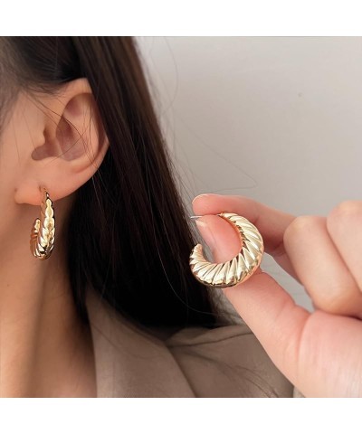 Chunky Gold Hoop Earrings for Women, Lightweight Drop Hoops Earrings with 18K Real Gold Plated, Hypoallergenic Trendy Jewelry...