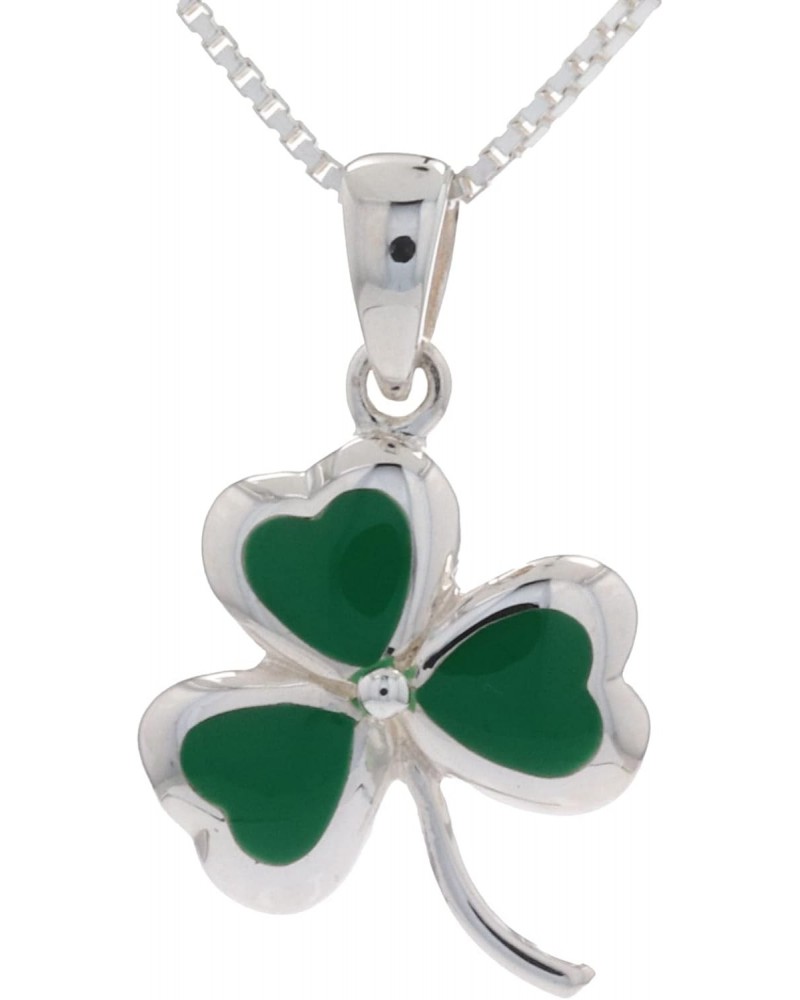 Sterling Silver Celtic Clover Shamrock Pendant Necklace 18" Green $29.69 Necklaces