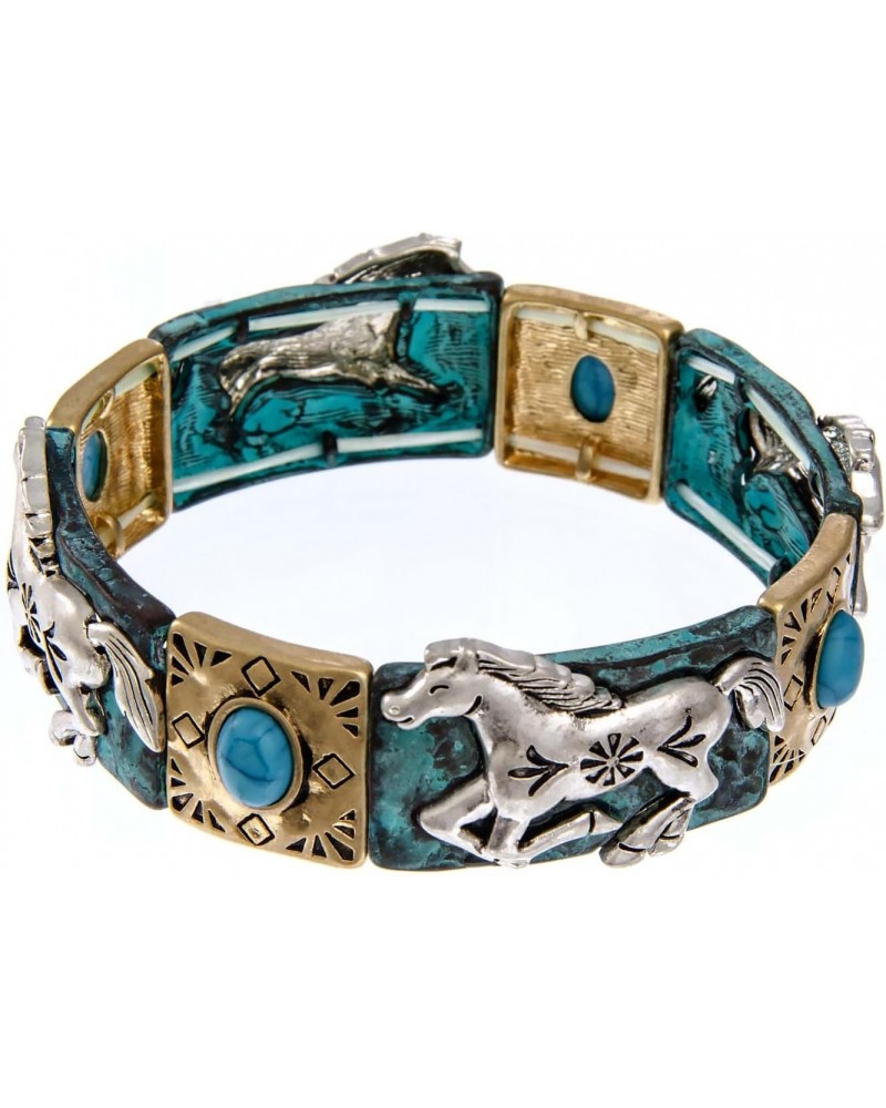 Horse Bracelet Tri-Tone with Patina - Western Horse Stretch Bracelet $16.51 Bracelets