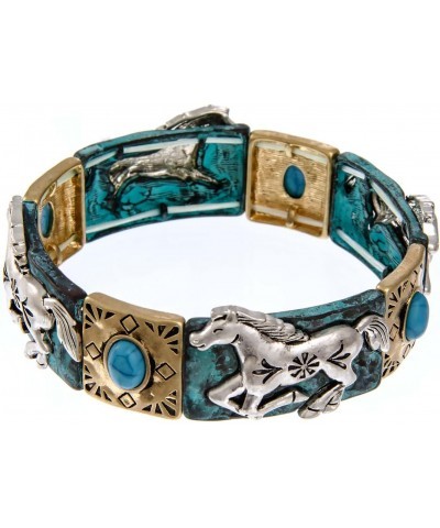 Horse Bracelet Tri-Tone with Patina - Western Horse Stretch Bracelet $16.51 Bracelets