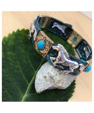 Horse Bracelet Tri-Tone with Patina - Western Horse Stretch Bracelet $16.51 Bracelets