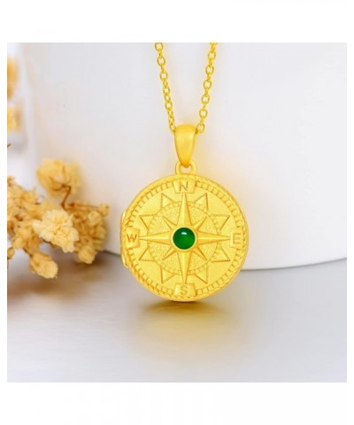 Personalized 10K 14K 18K Gold/Plated Gold Round Emerald Locket Necklace That Holds Pictures Custom Natural Gemstone Locket Pe...