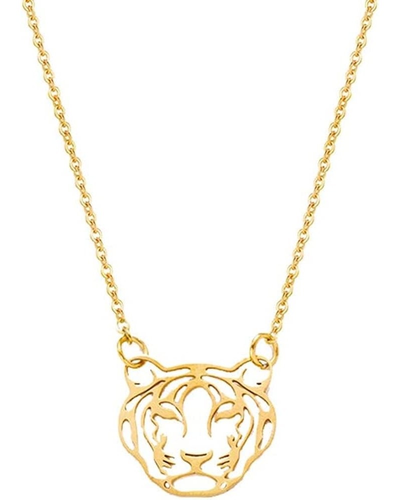 Cute Hollow Africa Lions Tiger Face Outline Animal Pendant Necklace for Women and Girl Jewelry Gift (Gold Tiger) $7.43 Necklaces