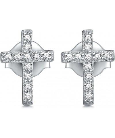 Cross Diamond Earrings 1/10 cttw Diamond Cross Stud Earrings in Sterling Silver Gift for Women Girl (D, VVS) $49.95 Earrings