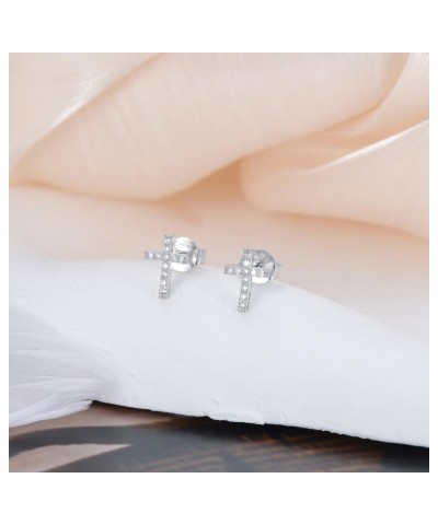 Cross Diamond Earrings 1/10 cttw Diamond Cross Stud Earrings in Sterling Silver Gift for Women Girl (D, VVS) $49.95 Earrings