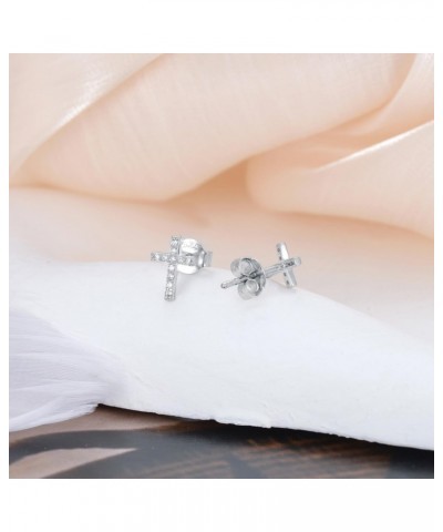 Cross Diamond Earrings 1/10 cttw Diamond Cross Stud Earrings in Sterling Silver Gift for Women Girl (D, VVS) $49.95 Earrings