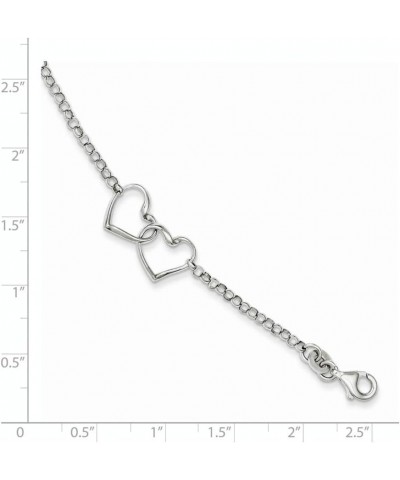 925 Sterling Silver Polished Fancy Lobster Closure Rhodium Plated Love Heart Bracelet 7.25 Inch Measures 2mm Wide Jewelry Gif...