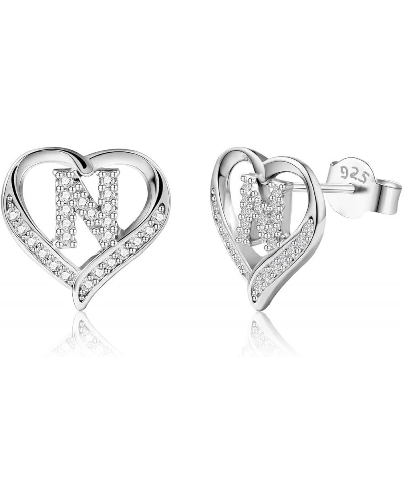 26 Initial Earrings for Girls Women Letter A-Z 925 Sterling Silver Stud Earrings Cubic Zirconian Heart Stud Earrings Birthday...