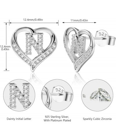 26 Initial Earrings for Girls Women Letter A-Z 925 Sterling Silver Stud Earrings Cubic Zirconian Heart Stud Earrings Birthday...