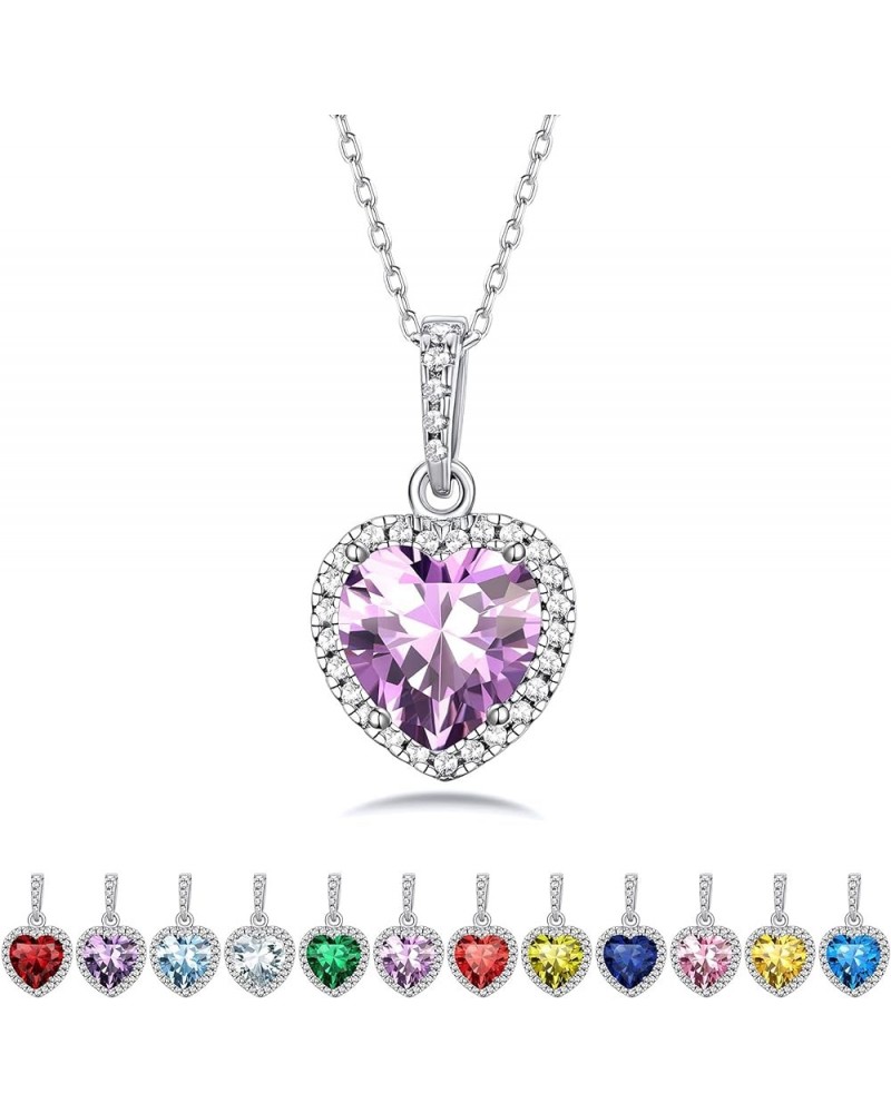 Sparkling 925 Sterling Silver Birthstone Necklaces for Women, Created Heart/Round/Teardrop/Square Crystal Solitaire Pendant D...