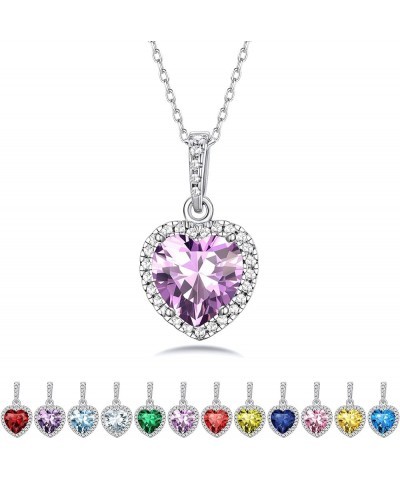 Sparkling 925 Sterling Silver Birthstone Necklaces for Women, Created Heart/Round/Teardrop/Square Crystal Solitaire Pendant D...