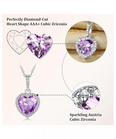 Sparkling 925 Sterling Silver Birthstone Necklaces for Women, Created Heart/Round/Teardrop/Square Crystal Solitaire Pendant D...