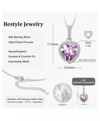 Sparkling 925 Sterling Silver Birthstone Necklaces for Women, Created Heart/Round/Teardrop/Square Crystal Solitaire Pendant D...