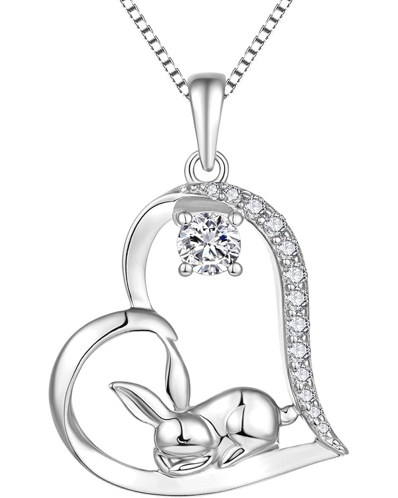 Rabbit Bunny Necklace Sterling Silver for Women,Cute Animal Jewelry Gifts for Girls D-Heart $16.19 Necklaces