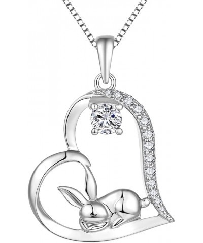 Rabbit Bunny Necklace Sterling Silver for Women,Cute Animal Jewelry Gifts for Girls D-Heart $16.19 Necklaces