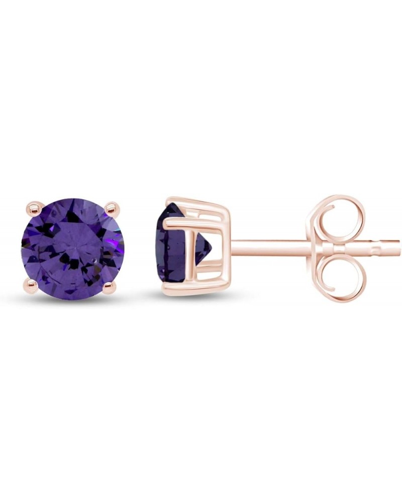 Round Shape Stud Earrings In 14K Rose Gold Over Sterling Silver (4 Ct) Simulated amethyst $24.29 Earrings