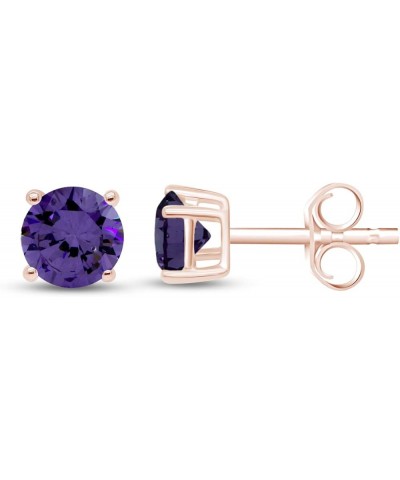 Round Shape Stud Earrings In 14K Rose Gold Over Sterling Silver (4 Ct) Simulated amethyst $24.29 Earrings