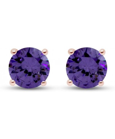 Round Shape Stud Earrings In 14K Rose Gold Over Sterling Silver (4 Ct) Simulated amethyst $24.29 Earrings