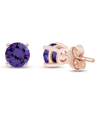 Round Shape Stud Earrings In 14K Rose Gold Over Sterling Silver (4 Ct) Simulated amethyst $24.29 Earrings