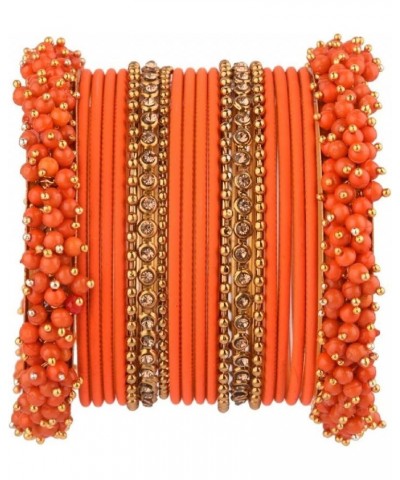 Indian Bangle Set Faux Pearls Beads Plain Velvet Bracelet Bangle Jewelry for Women Orange Color (Set of 20 Pcs) 2-4 $14.17 Br...