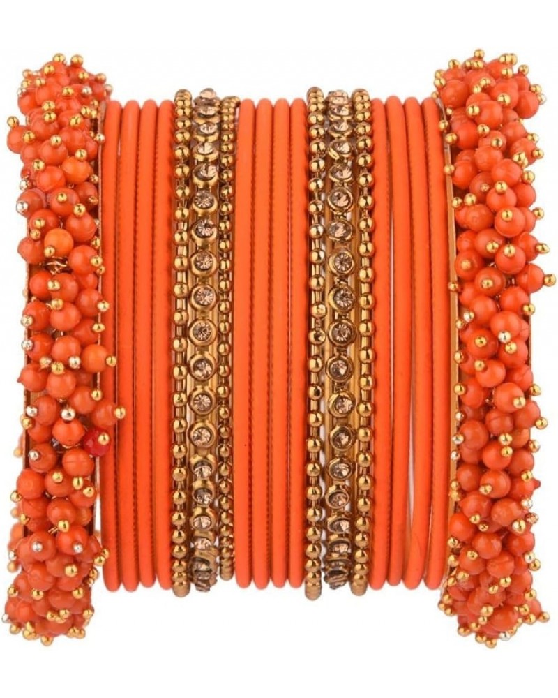 Indian Bangle Set Faux Pearls Beads Plain Velvet Bracelet Bangle Jewelry for Women Orange Color (Set of 20 Pcs) 2-4 $14.17 Br...