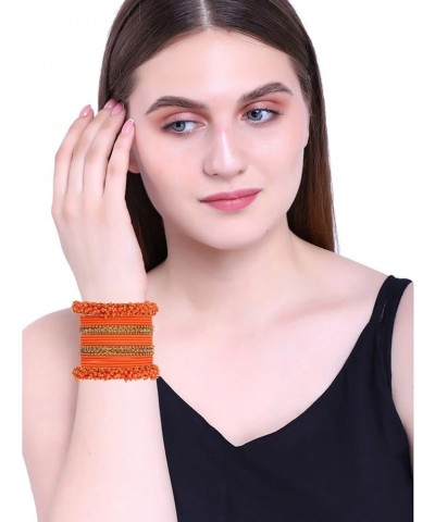 Indian Bangle Set Faux Pearls Beads Plain Velvet Bracelet Bangle Jewelry for Women Orange Color (Set of 20 Pcs) 2-4 $14.17 Br...