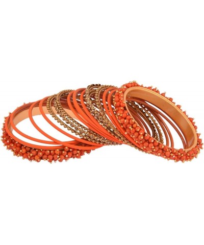 Indian Bangle Set Faux Pearls Beads Plain Velvet Bracelet Bangle Jewelry for Women Orange Color (Set of 20 Pcs) 2-4 $14.17 Br...