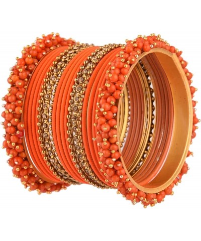 Indian Bangle Set Faux Pearls Beads Plain Velvet Bracelet Bangle Jewelry for Women Orange Color (Set of 20 Pcs) 2-4 $14.17 Br...