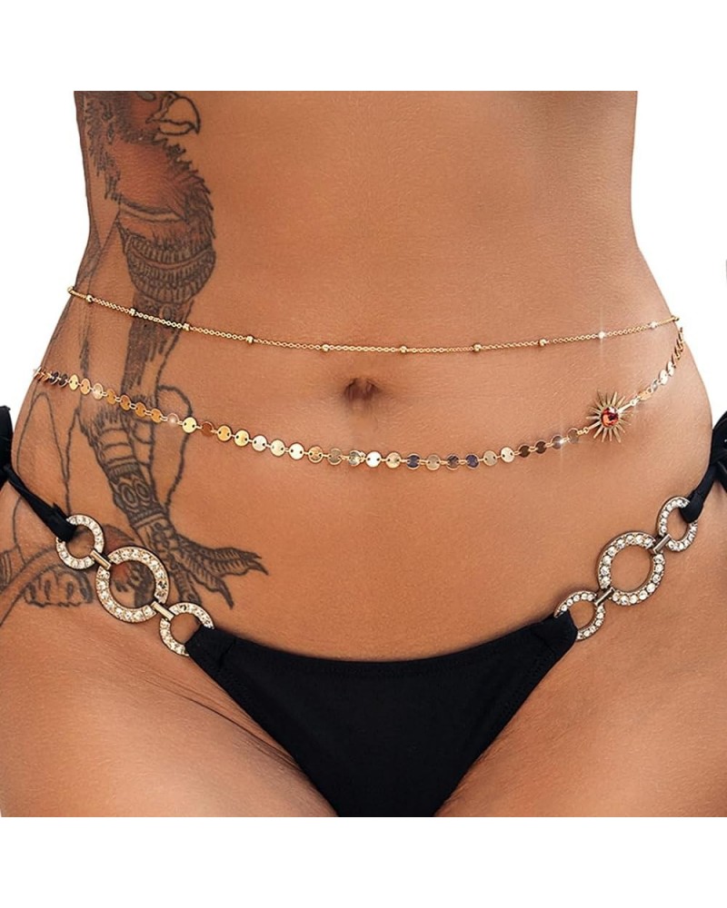 Sequin Belly Chain Gold Body Chains Layered Waist Beaded Rhinestones Bikini Jewelry Beach Body Accessory for Women and Girls ...