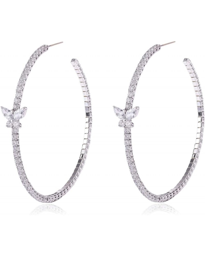 Silver Large Hoop Earrings Round Circle Cubic Zirconia Loop Earrings for Women Zircon butterfly silver earrings $8.95 Earrings