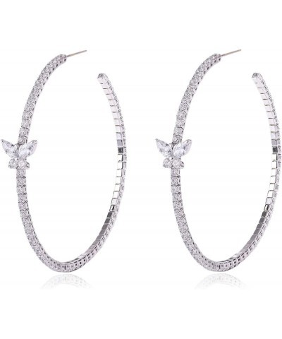 Silver Large Hoop Earrings Round Circle Cubic Zirconia Loop Earrings for Women Zircon butterfly silver earrings $8.95 Earrings