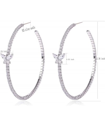 Silver Large Hoop Earrings Round Circle Cubic Zirconia Loop Earrings for Women Zircon butterfly silver earrings $8.95 Earrings