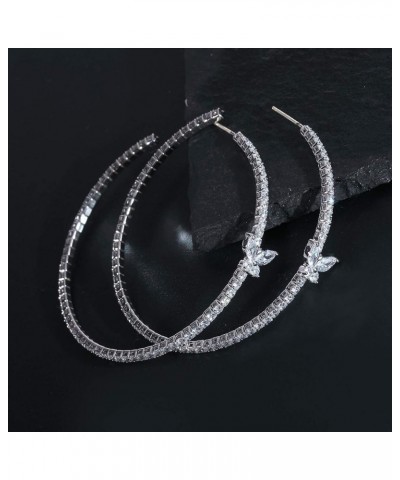 Silver Large Hoop Earrings Round Circle Cubic Zirconia Loop Earrings for Women Zircon butterfly silver earrings $8.95 Earrings