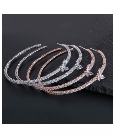 Silver Large Hoop Earrings Round Circle Cubic Zirconia Loop Earrings for Women Zircon butterfly silver earrings $8.95 Earrings